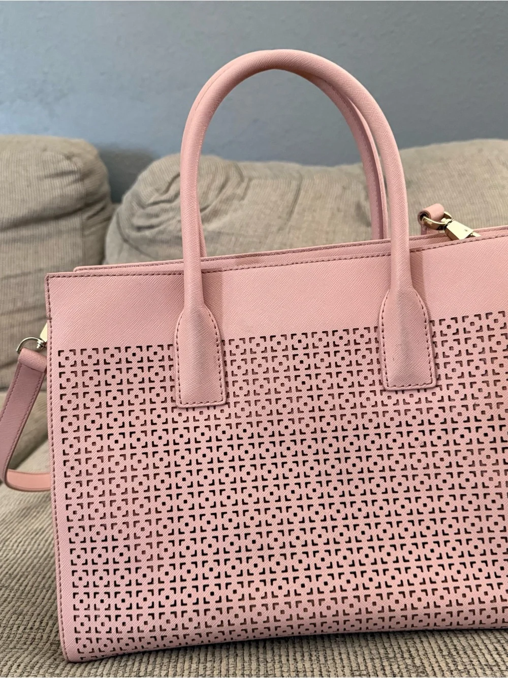 kate spade Blush Pink Perforated Leather Satchel with Crossbody Strap